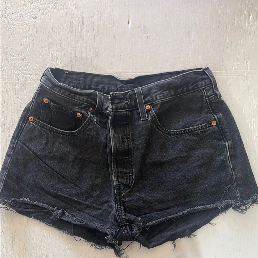 Levi's Black Jean Shorts High-Waisted Frayed Hem